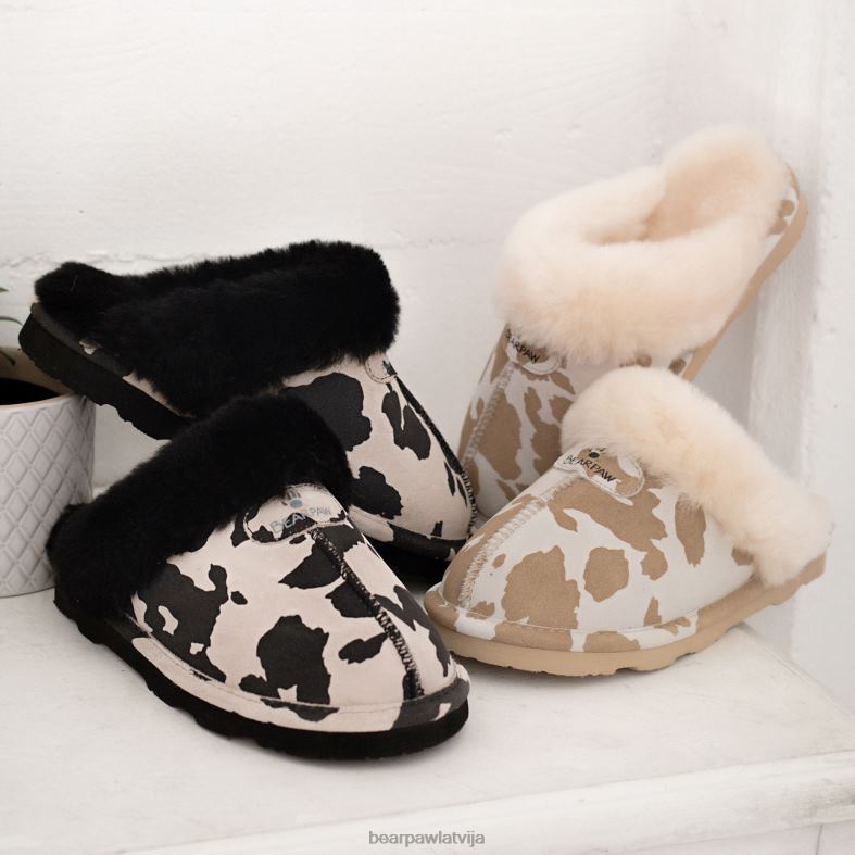 melna govs apdruka sievietes čības BEARPAW loki eksotiski P2XFF293