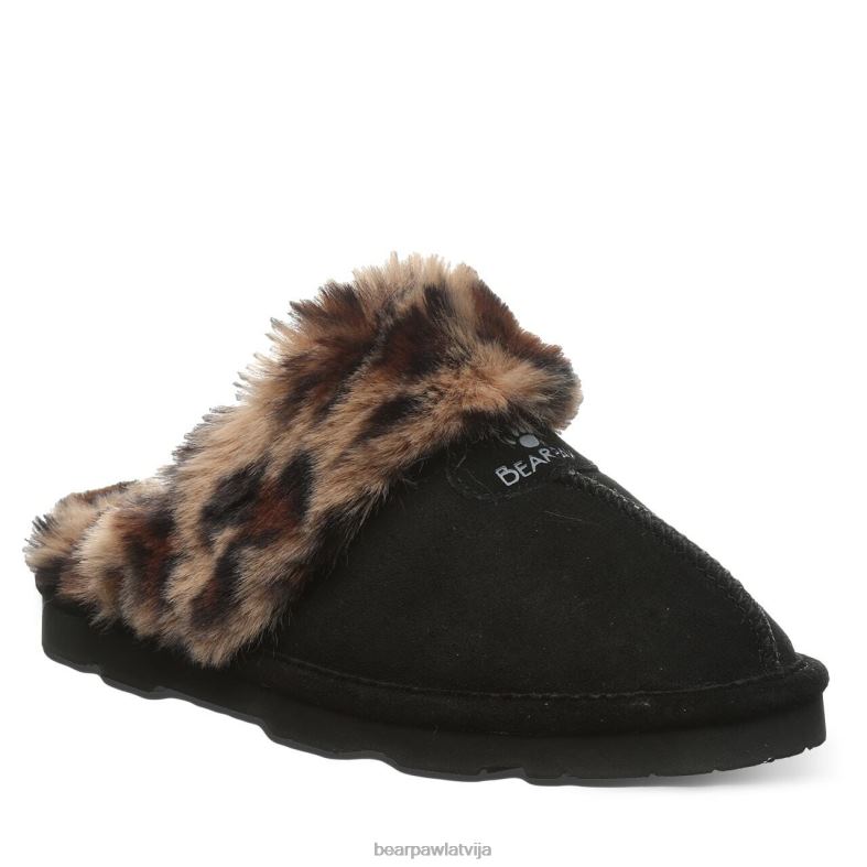 melna/leoparda kažokāda sievietes čības BEARPAW loki P2XFF304