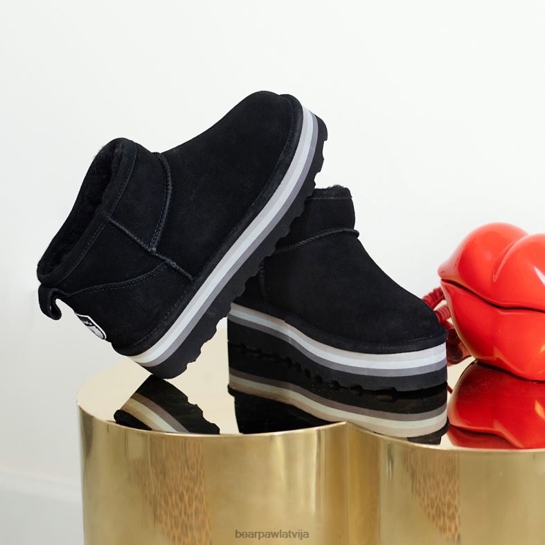 melns sievietes zābaki BEARPAW retro īss P2XFF30